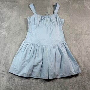 Aritzia Sunday Best Strudel Poplin Dress Women Large Light Blue Smocked Babydoll